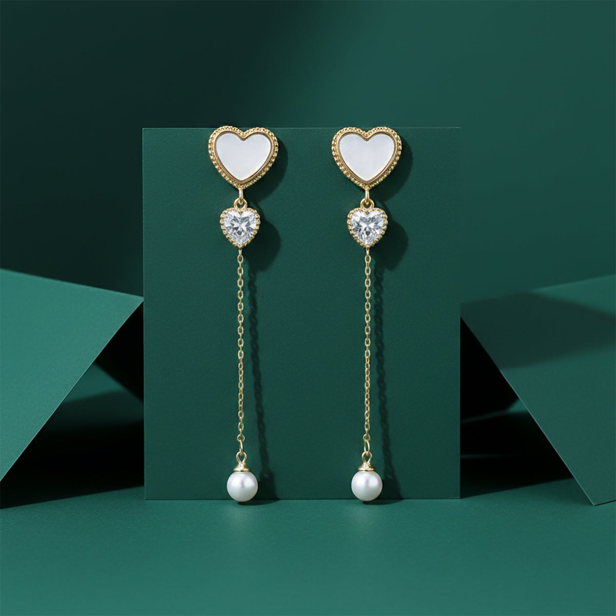 Ivory Luxe Heart Pearl Drop Earrings jewellery product view 5