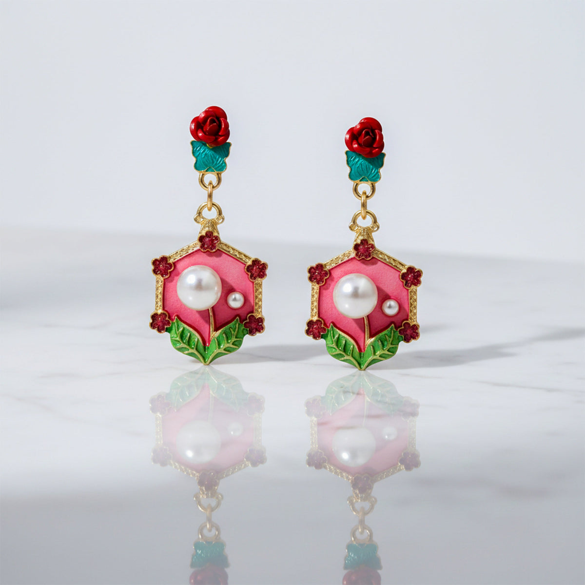 Rose Pearl Hexa Drops Earrings jewellery product view 7