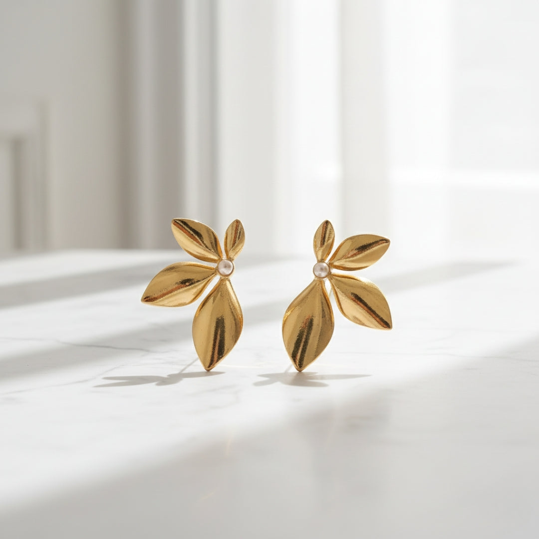 Gold Flower Earrings jewellery product view 7