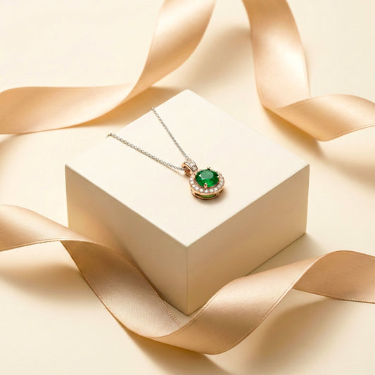 Aurielle Emerald Halo Diamond Necklace jewellery product view 2