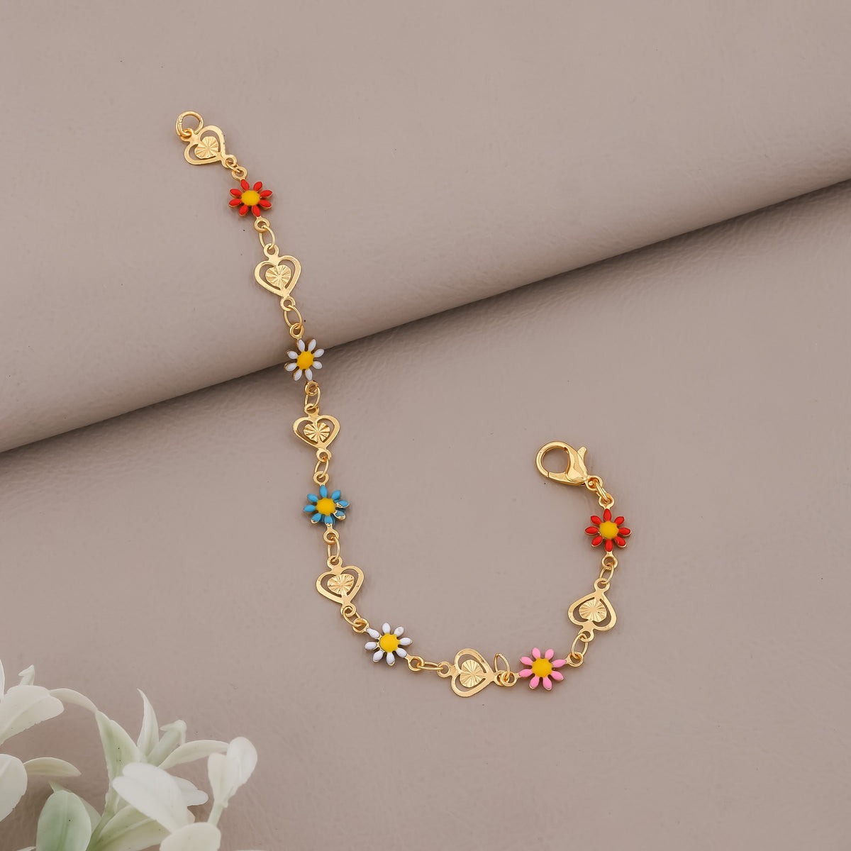 Floral Love Gold Charm Bracelet jewellery product view 3