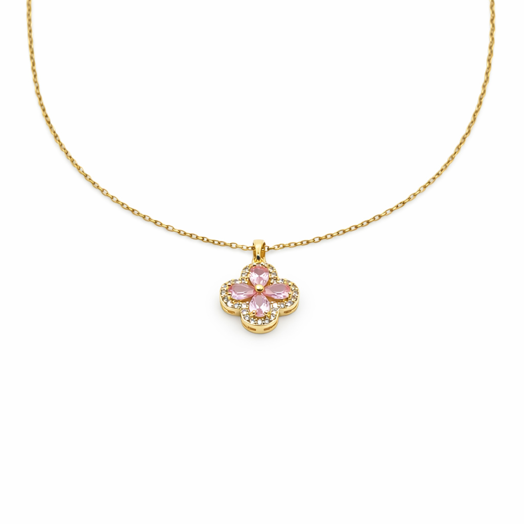 Pink Blossom Flower Pendant Gold Necklace jewellery product view 4