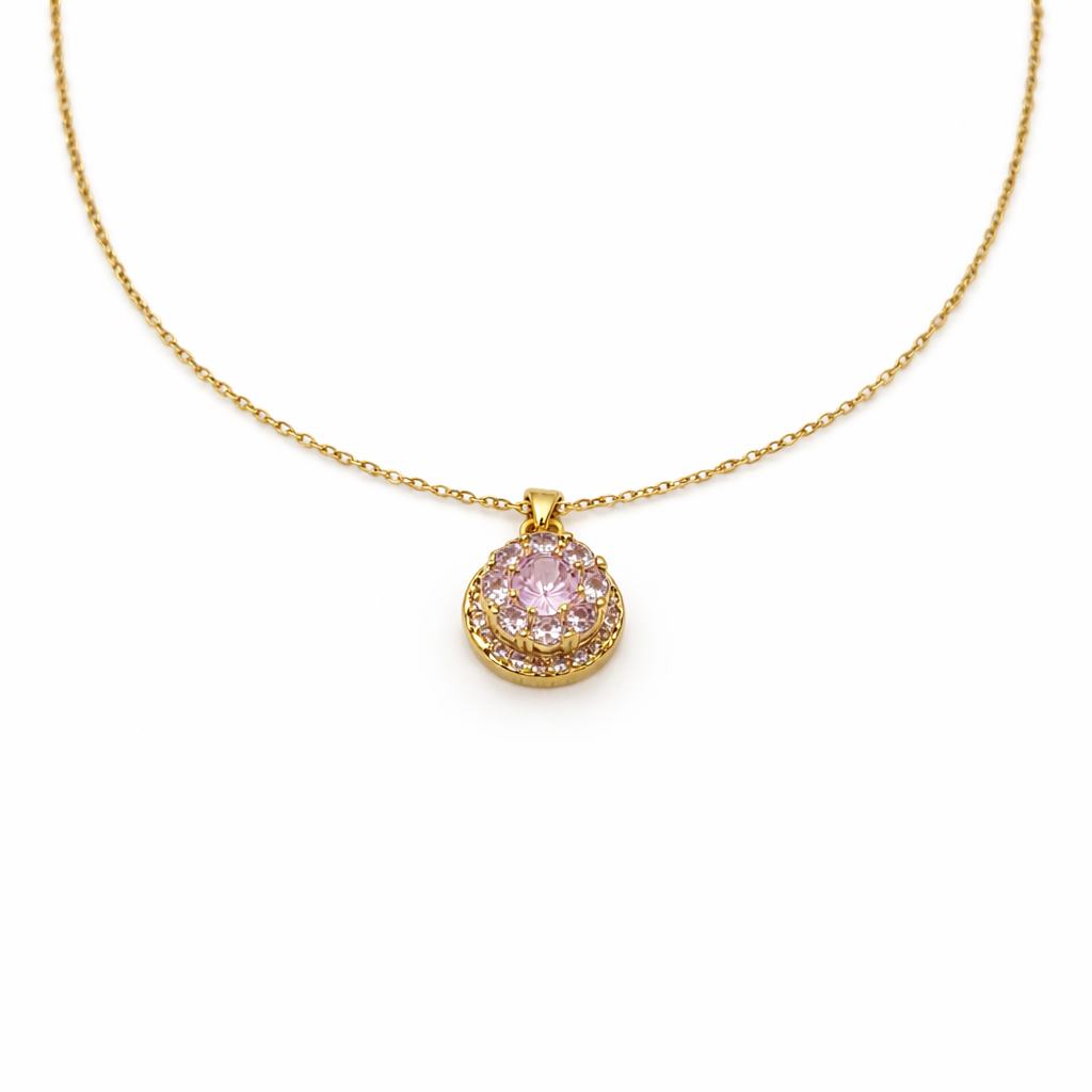 Elegant Pink Blossom Gold Necklace jewellery product view 4