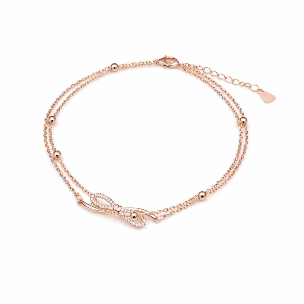 Delicate Rose Gold Bow Knot Anklet jewellery product view 4