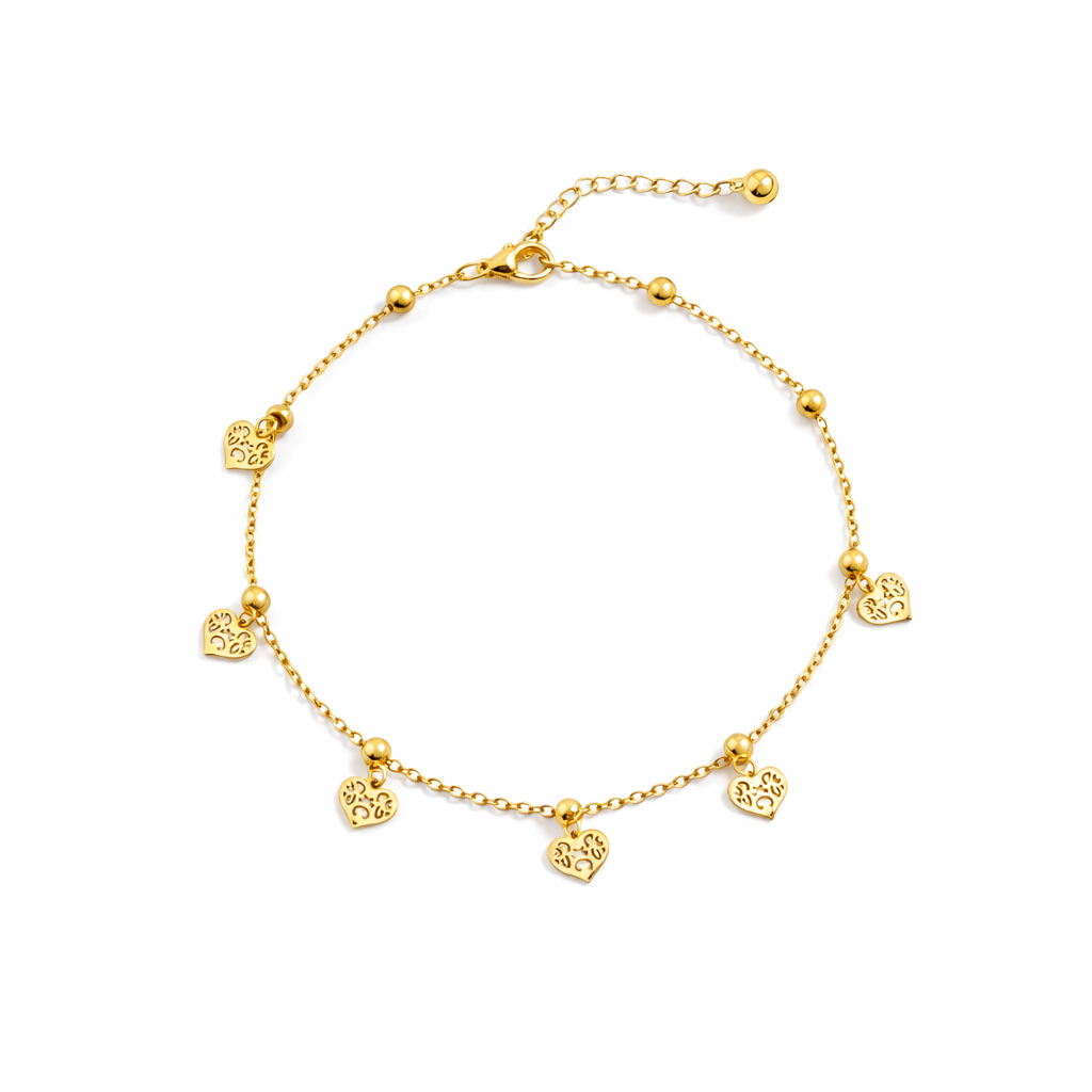 Minimalist Gold Heart Charm Anklet jewellery product view 4