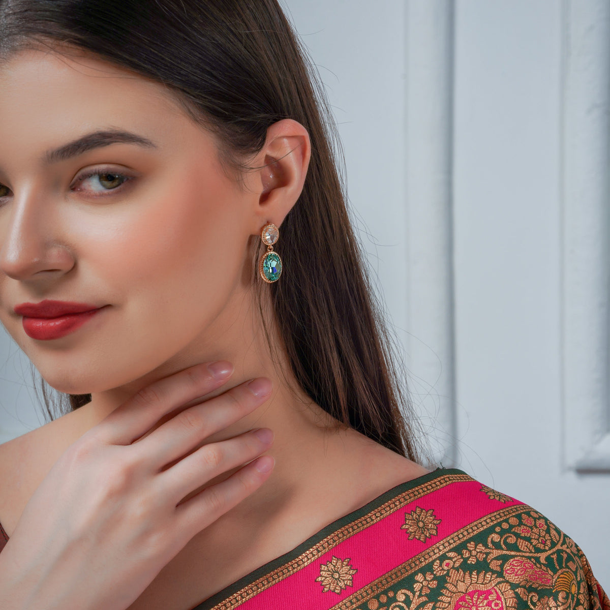 Veloura Emerald Glow Drop Earrings jewellery product view 6