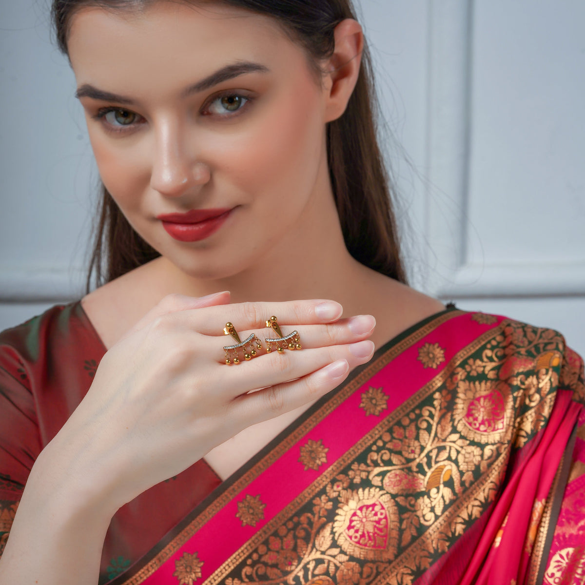 Golden Jhalar Luxe Chandelier Earrings jewellery product view 3