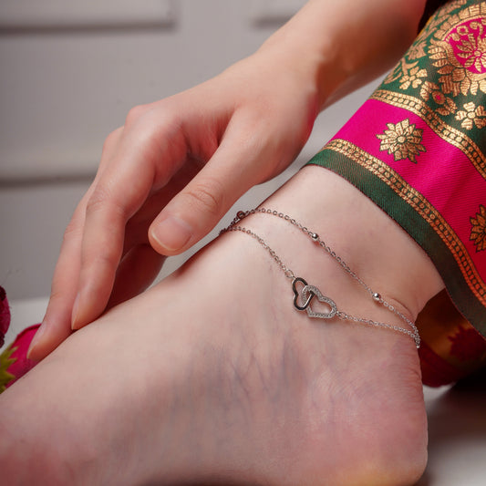 Sparkling Twin Heart Luxury Anklet jewellery product view 1