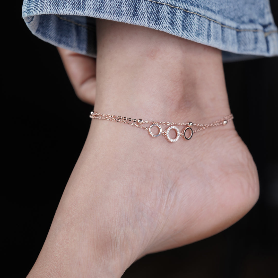 Aurora Crystal Circle Rose Gold Anklet jewellery product view 5
