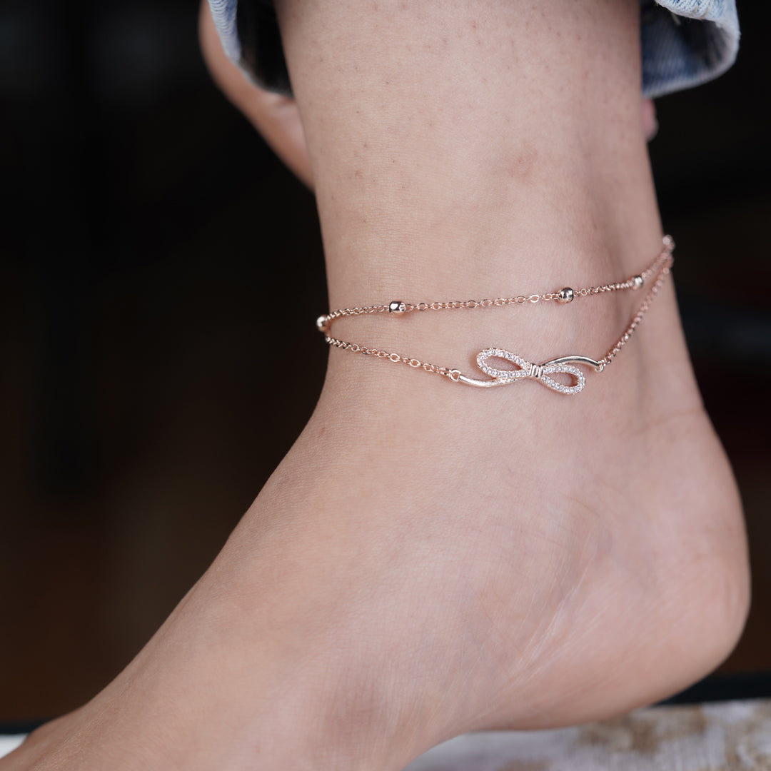 Delicate Rose Gold Bow Knot Anklet jewellery product view 5