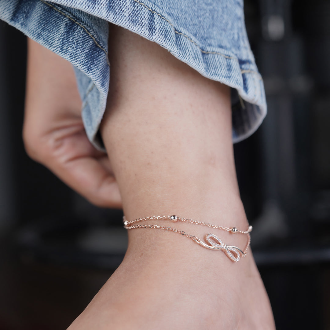 Delicate Rose Gold Bow Knot Anklet jewellery product view 6