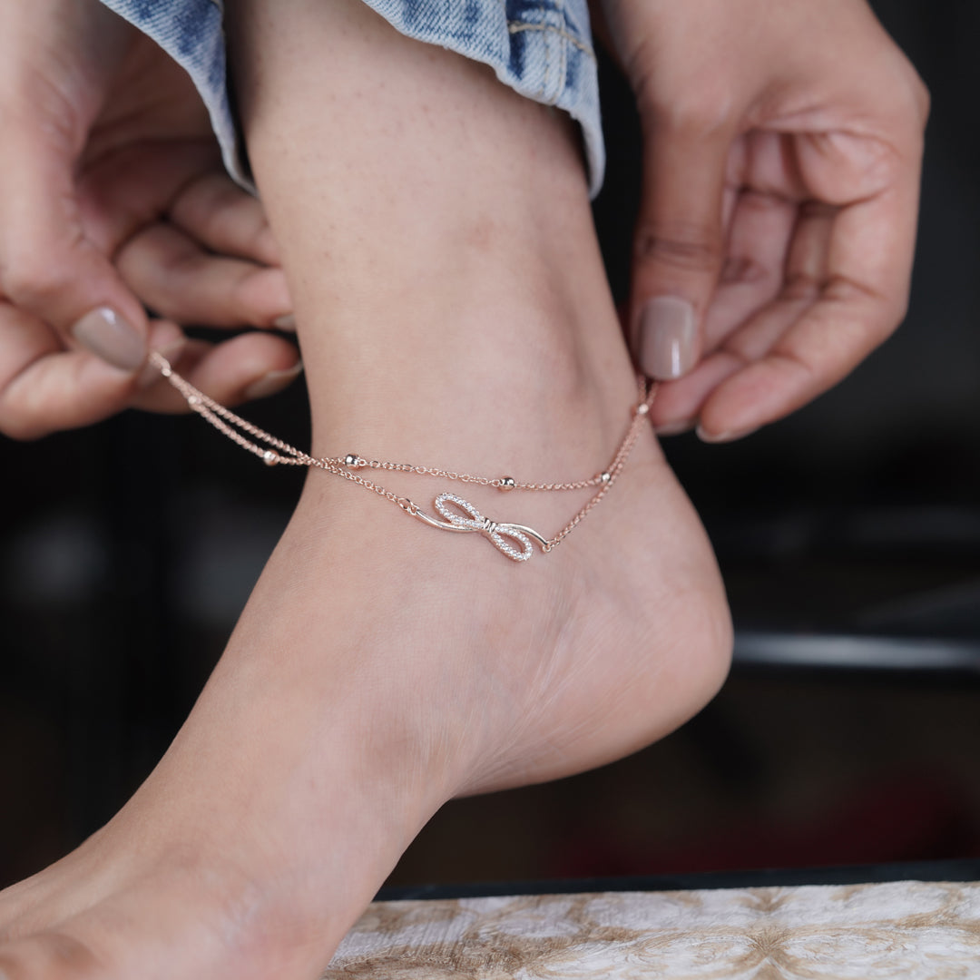 Delicate Rose Gold Bow Knot Anklet jewellery product view 8