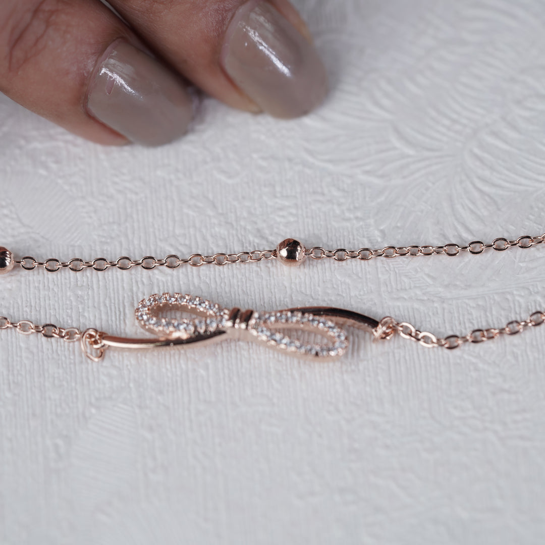 Delicate Rose Gold Bow Knot Anklet jewellery product view 9