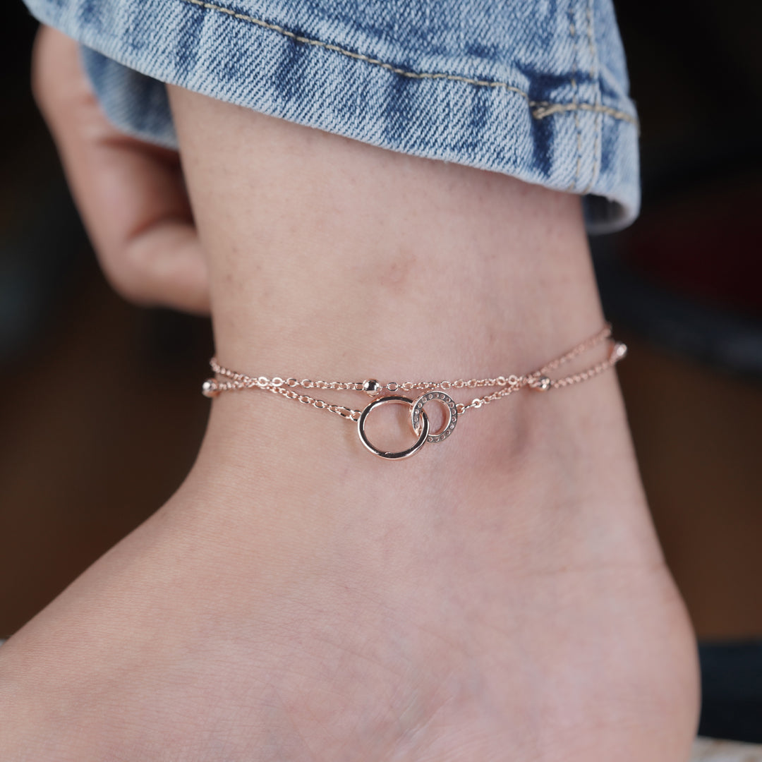 Interlocking Circle Rose Gold Anklet jewellery product view 7