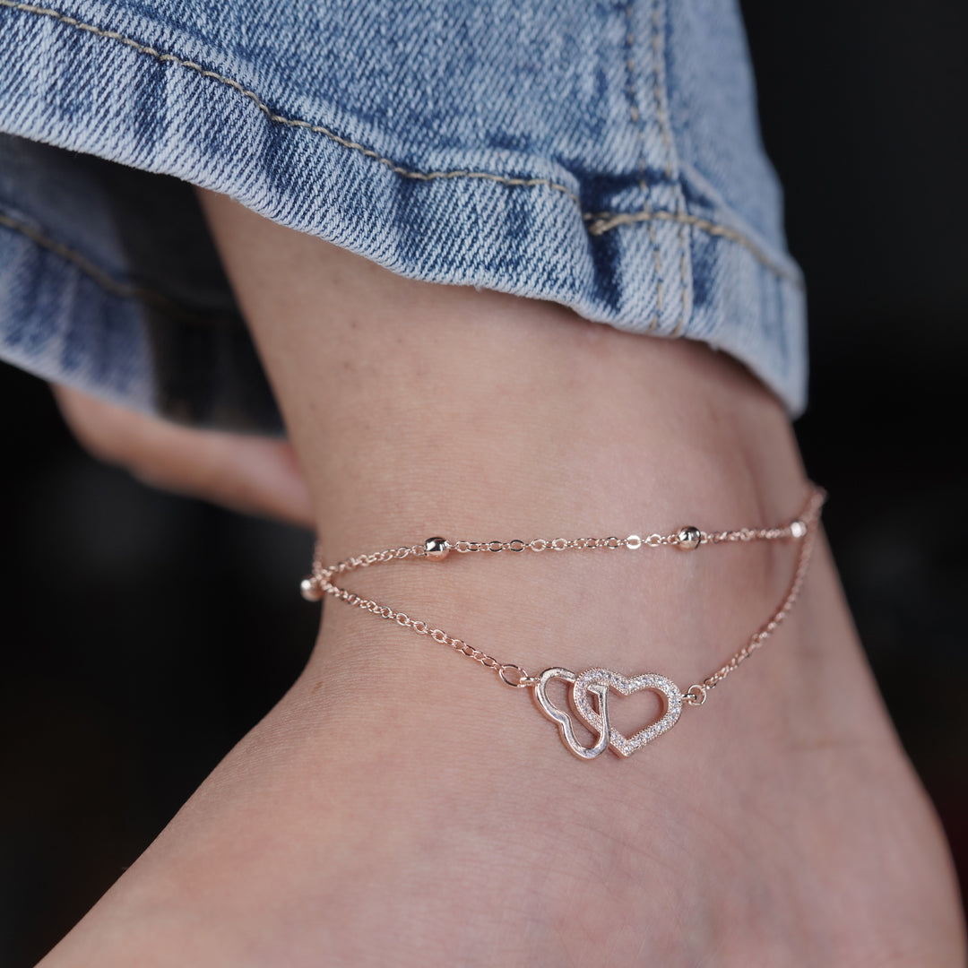 Luxpenny Twin Heart Rose Gold Anklet jewellery product view 7