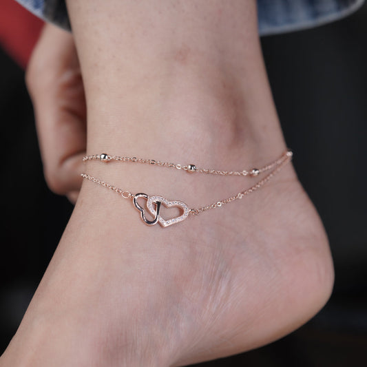 Luxpenny Twin Heart Rose Gold Anklet jewellery product view 1