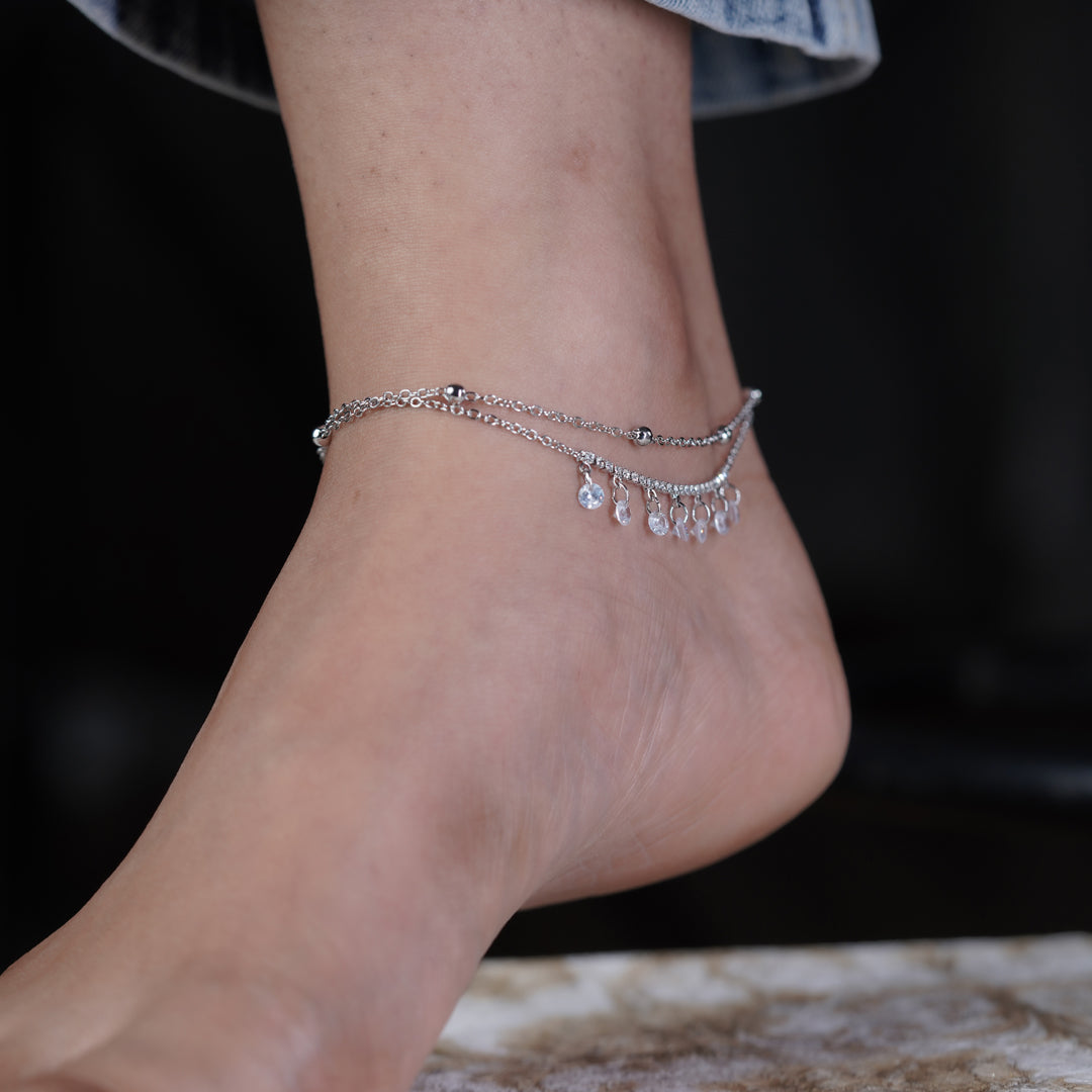 Dainty Crystal Dangle Silver Anklet jewellery product view 5