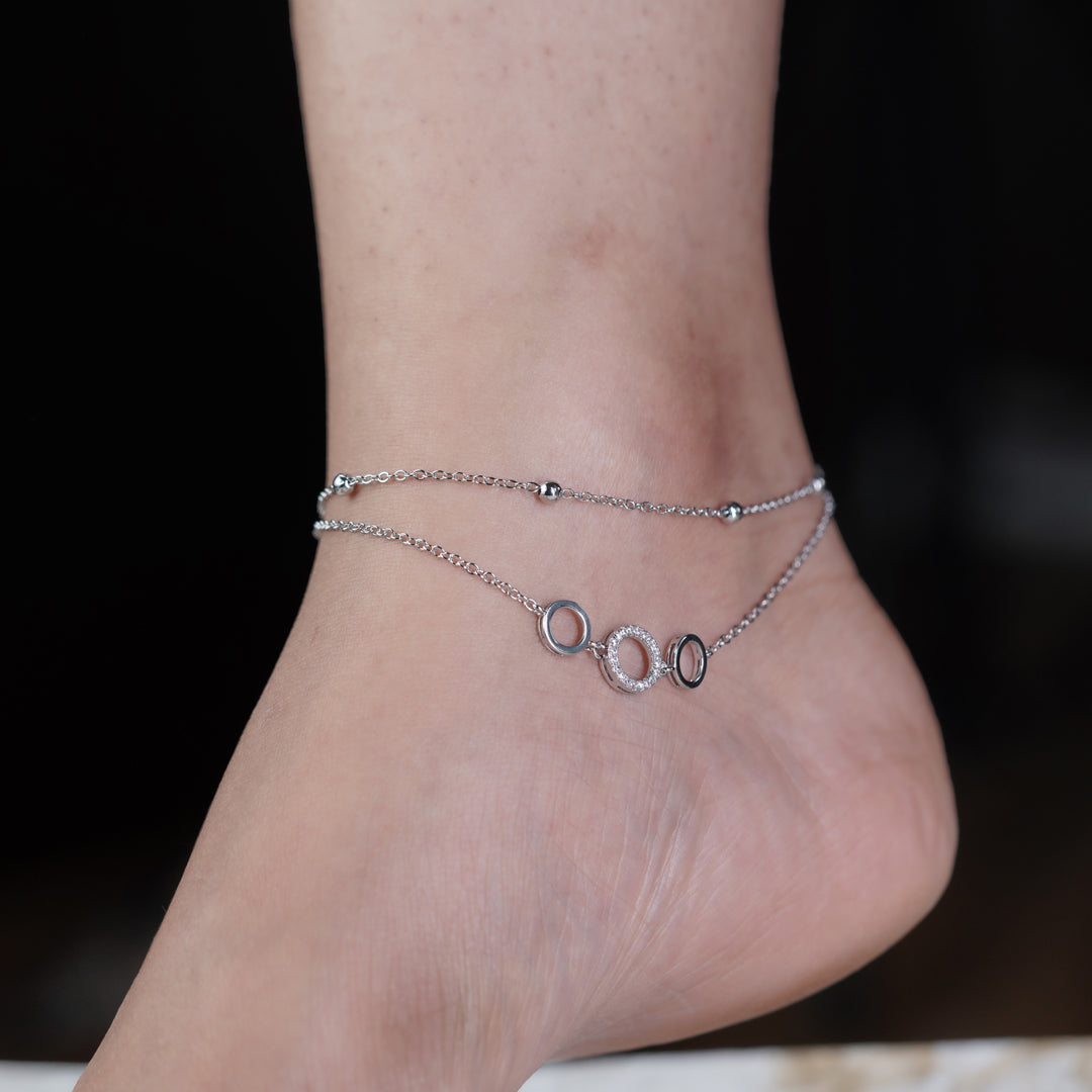 Minimalist Three Circle Silver Anklet jewellery product view 6