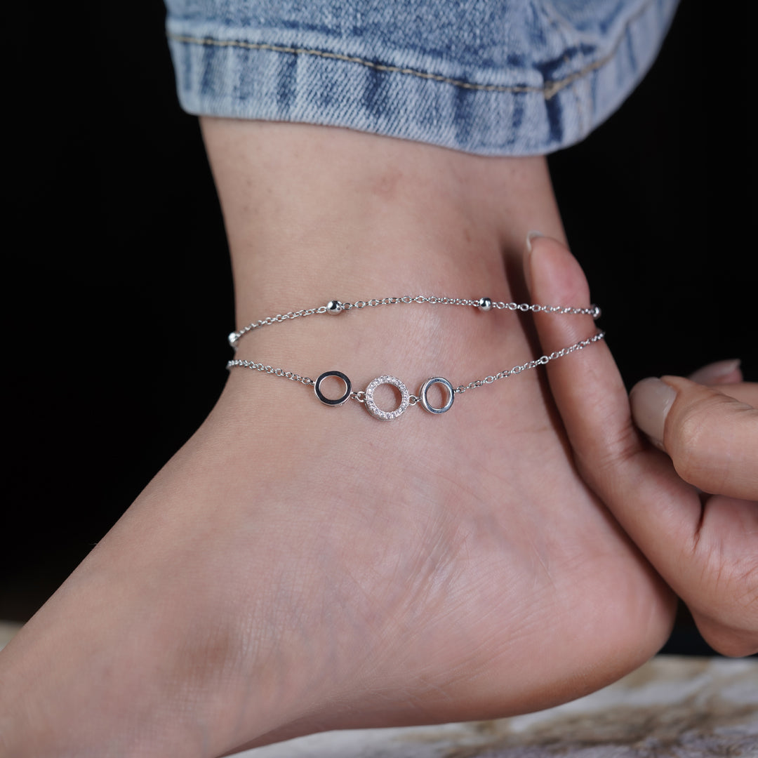 Minimalist Three Circle Silver Anklet jewellery product view 7
