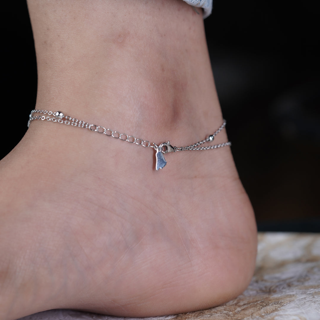 Minimalist Three Circle Silver Anklet jewellery product view 8