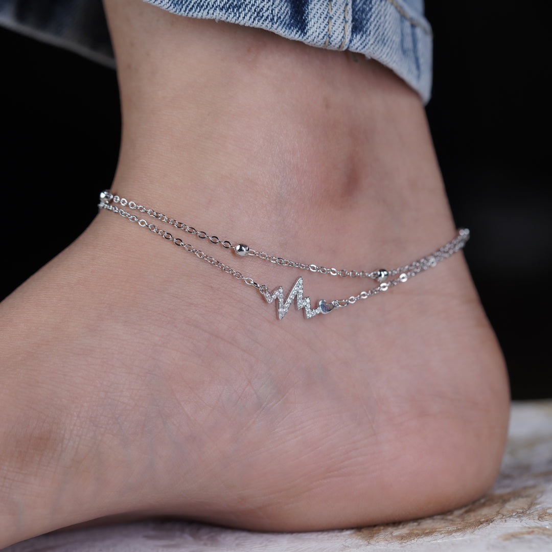 Silver Heartbeat Charm Anklet jewellery product view 4
