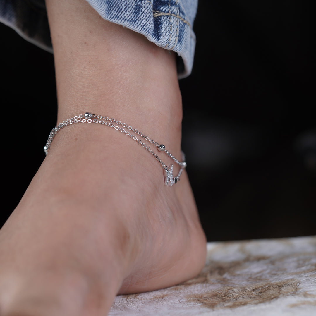 Silver Heartbeat Charm Anklet jewellery product view 5