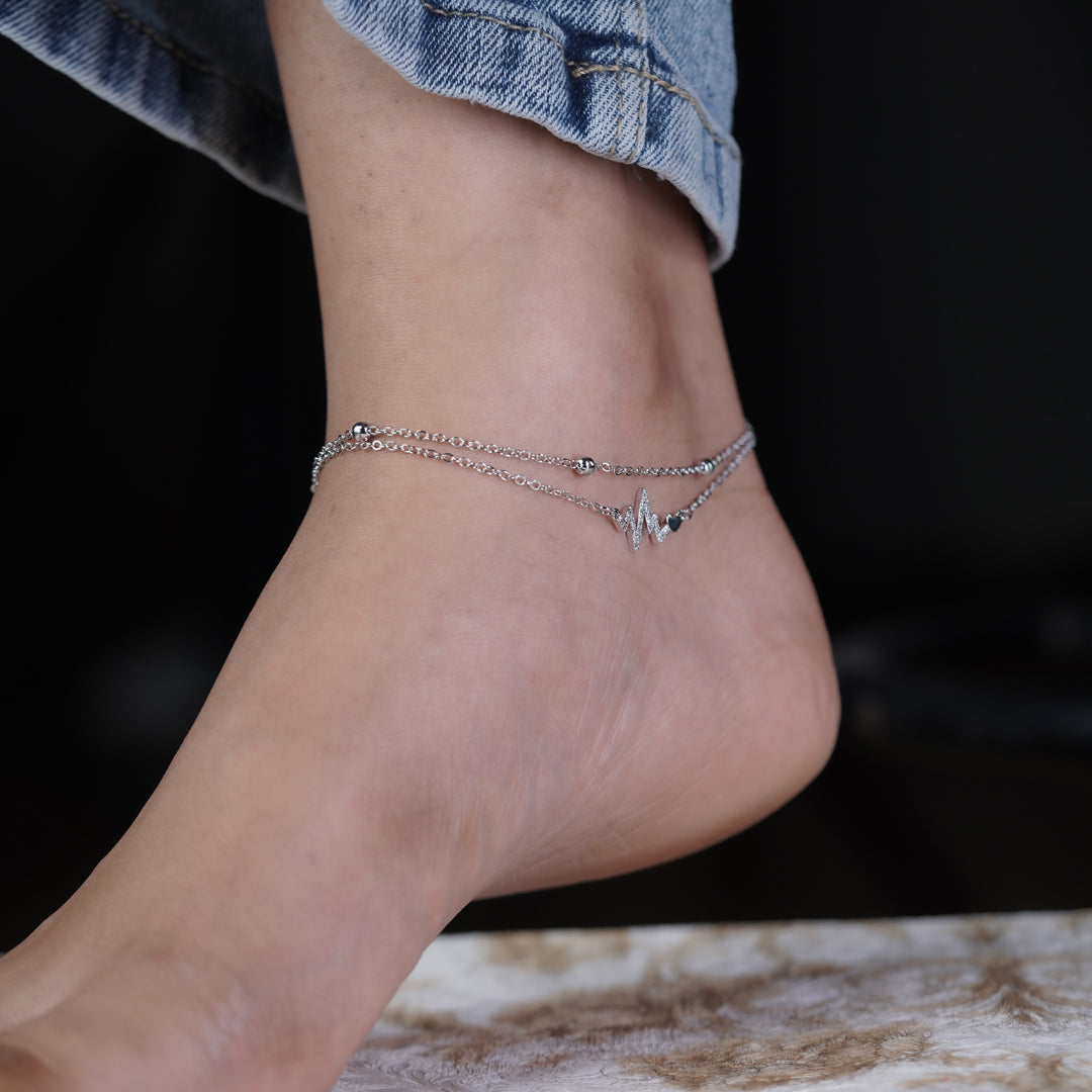 Silver Heartbeat Charm Anklet jewellery product view 6