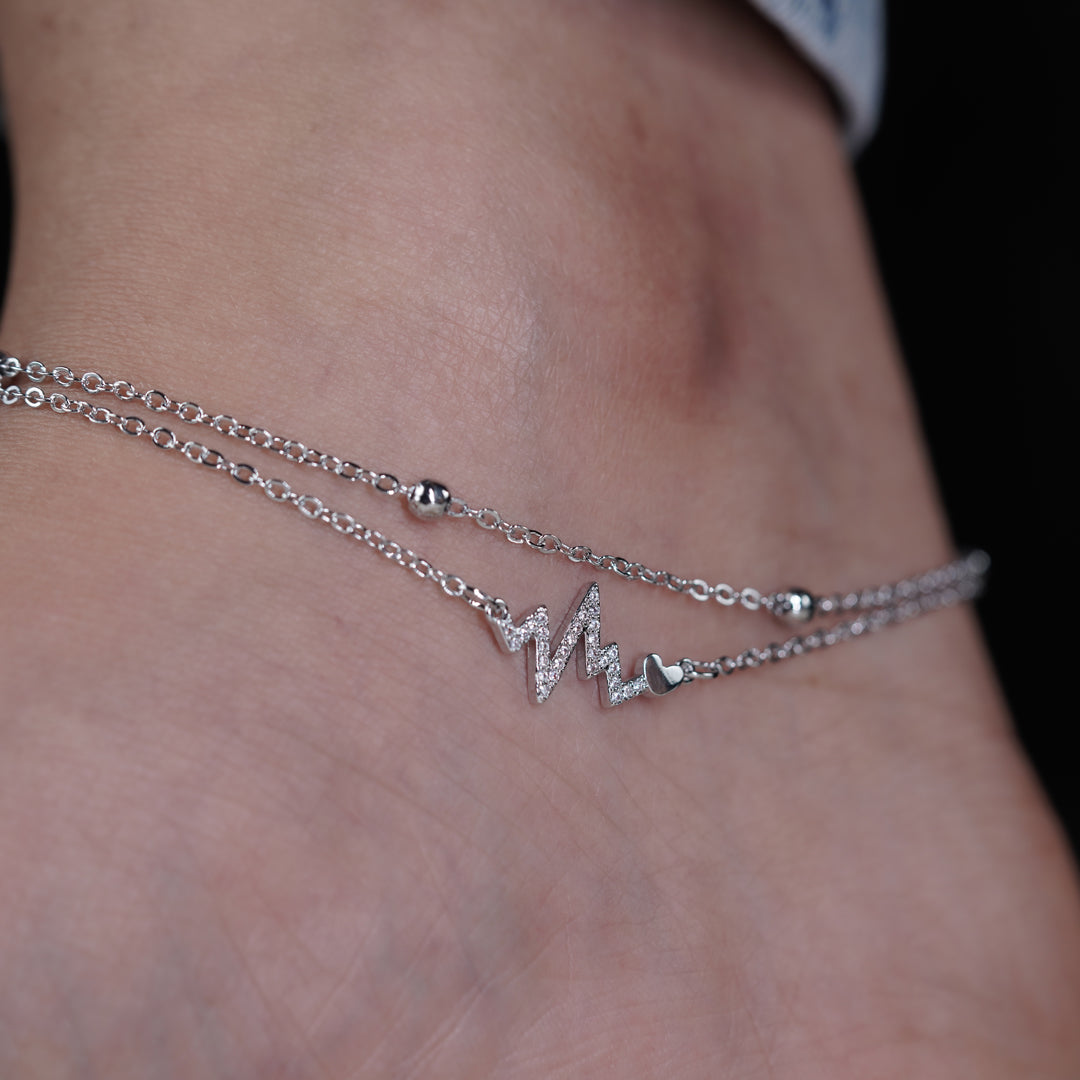 Silver Heartbeat Charm Anklet jewellery product view 7