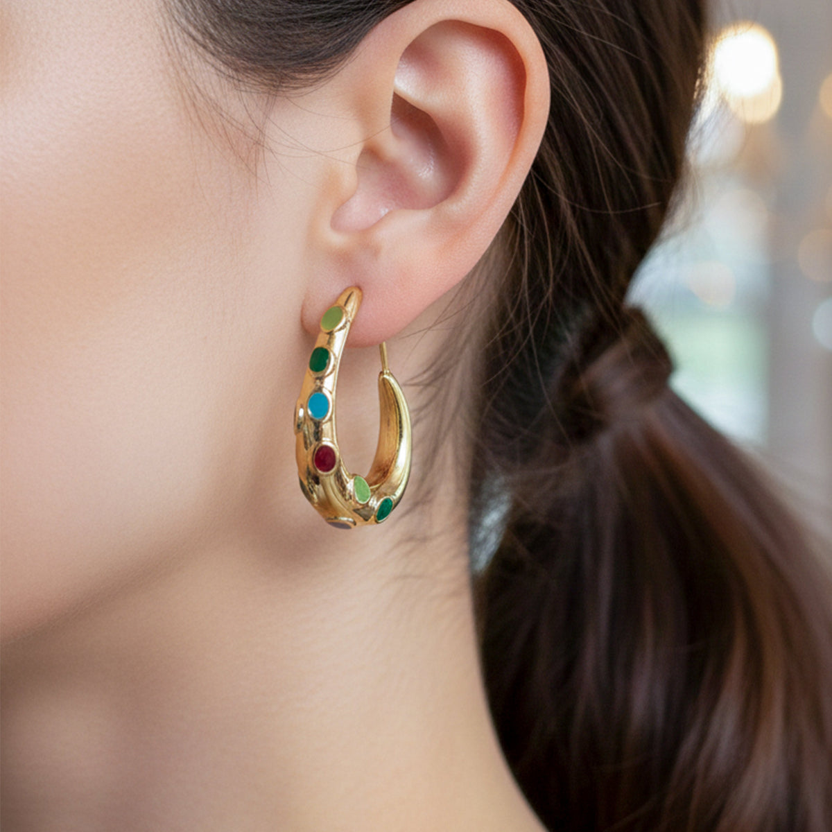 LuxeNova Colorstone Hoop Earrings jewellery product view 5