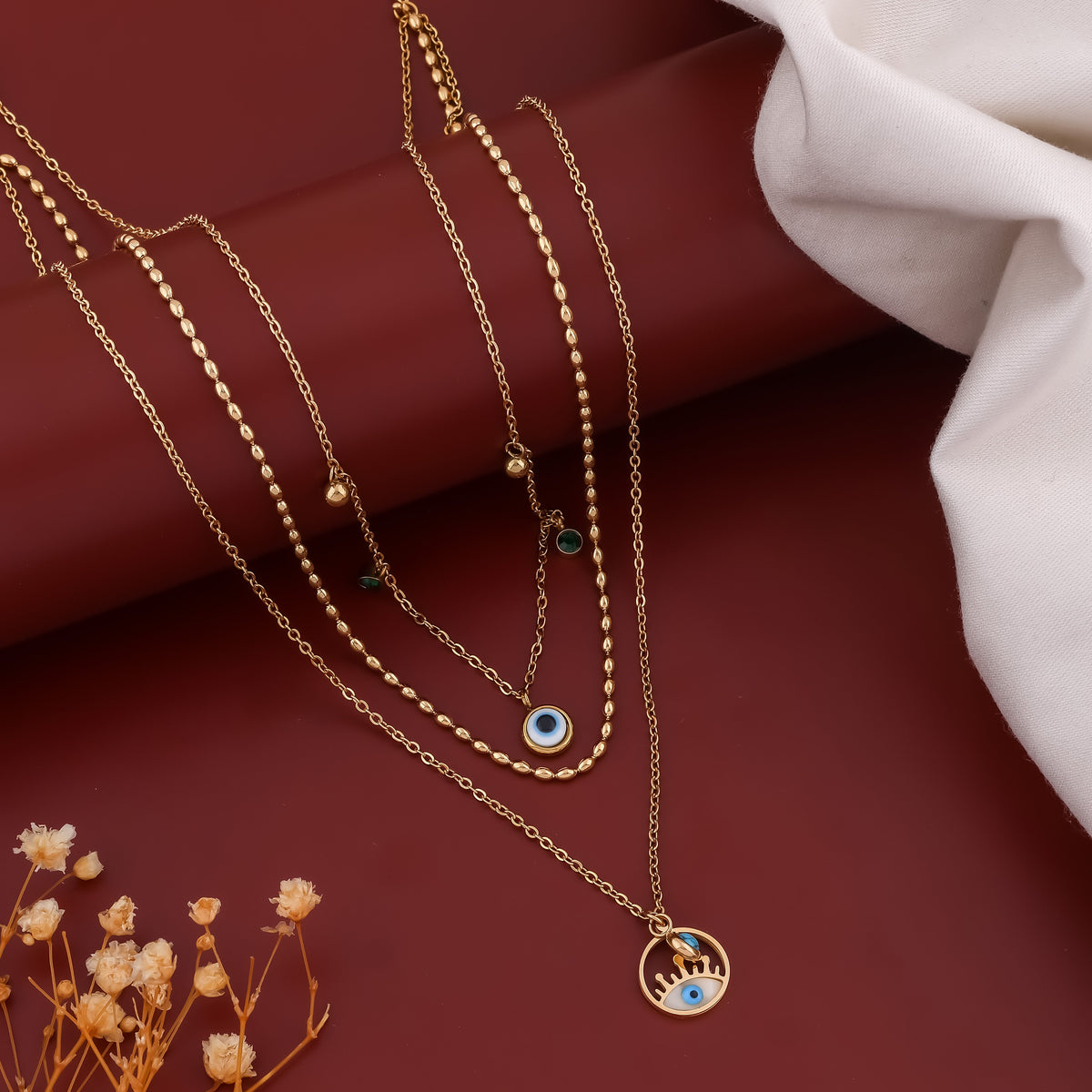 Evil eye 3 Layers Chain Necklace jewellery product view 4