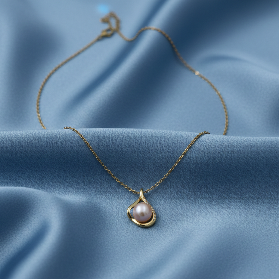 Golden Teardrop Pearl Pendant Necklace jewellery product view 5