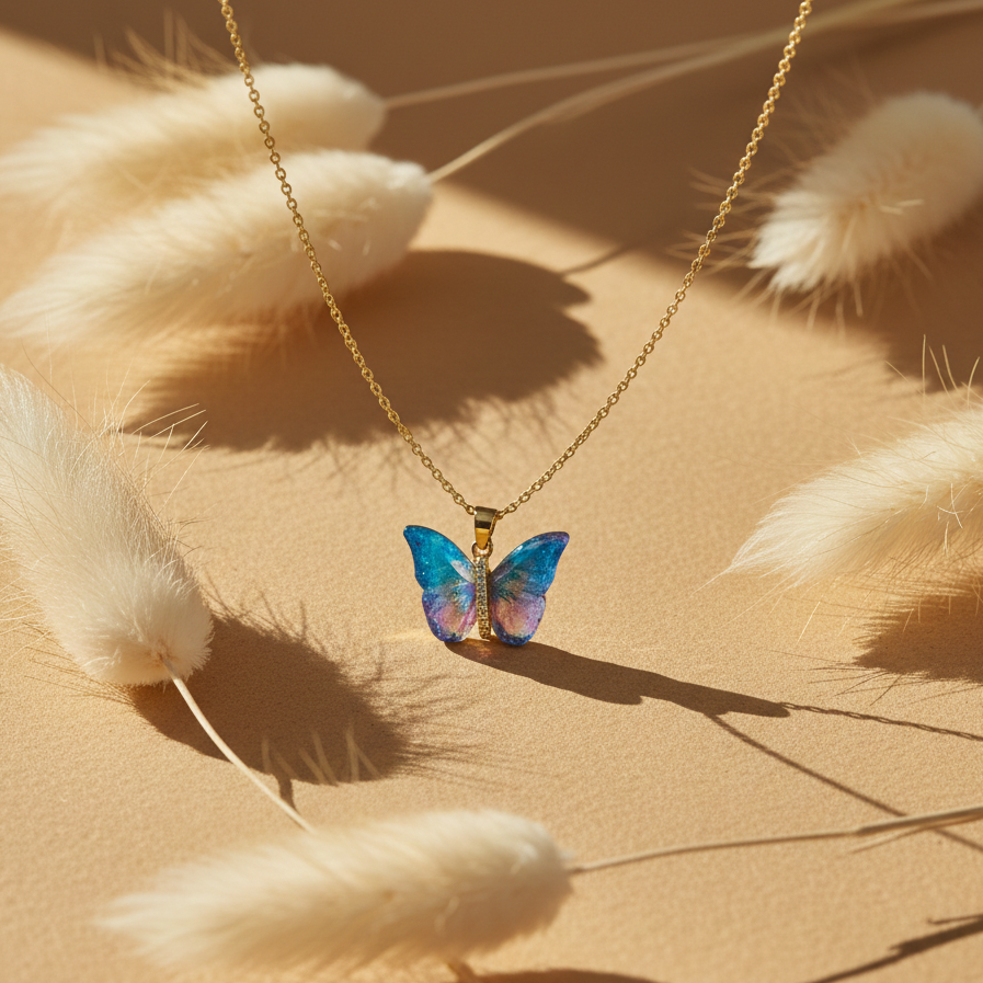 Iridesa Butterfly Gold Pendant Necklace jewellery product view 1