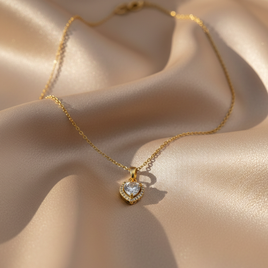 Crystal Heart Pendant Gold Necklace jewellery product view 1