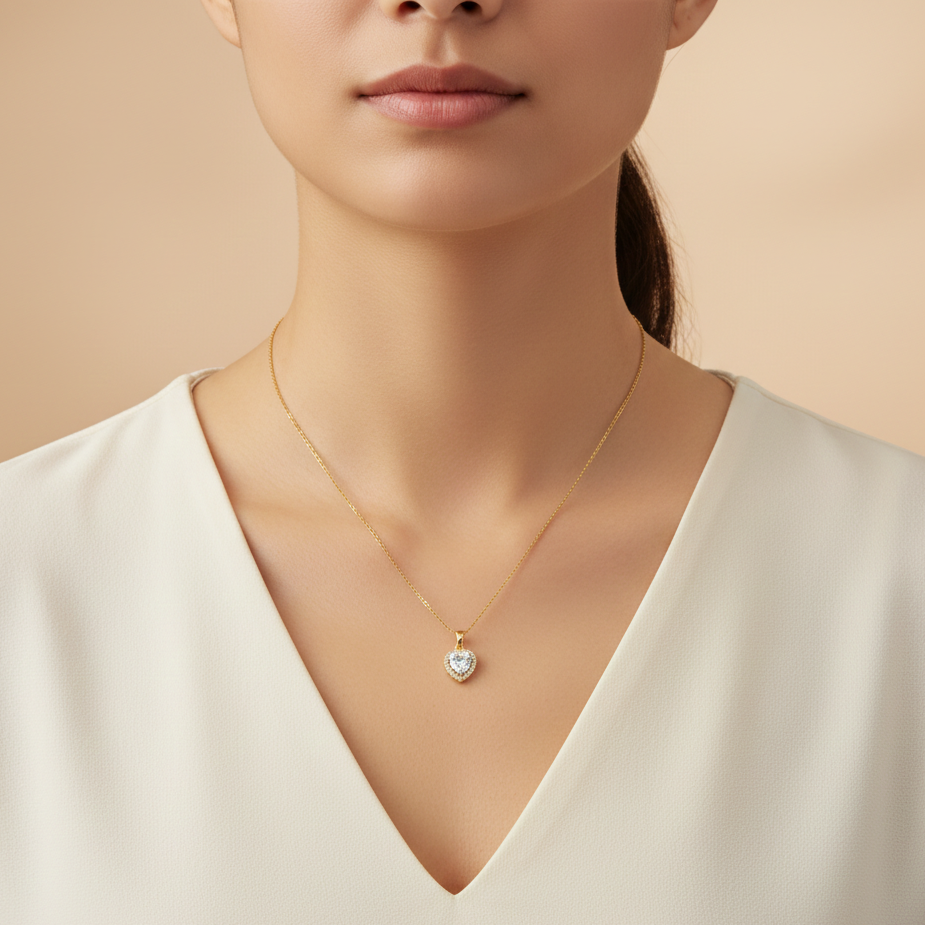 Crystal Heart Pendant Gold Necklace jewellery product view 3