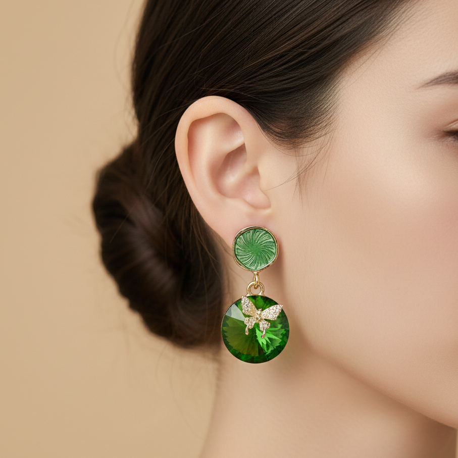 Green Royale Drops Earrings jewellery product view 4