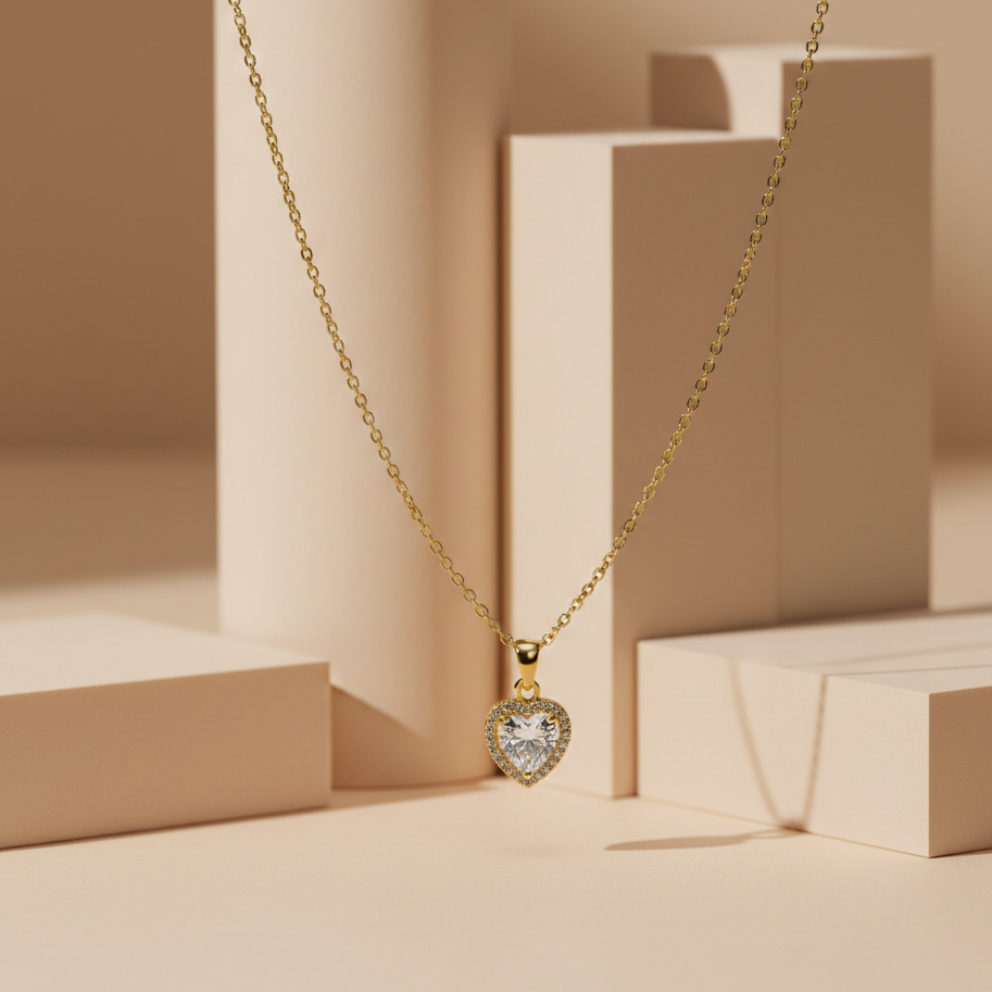 Crystal Heart Pendant Gold Necklace jewellery product view 4