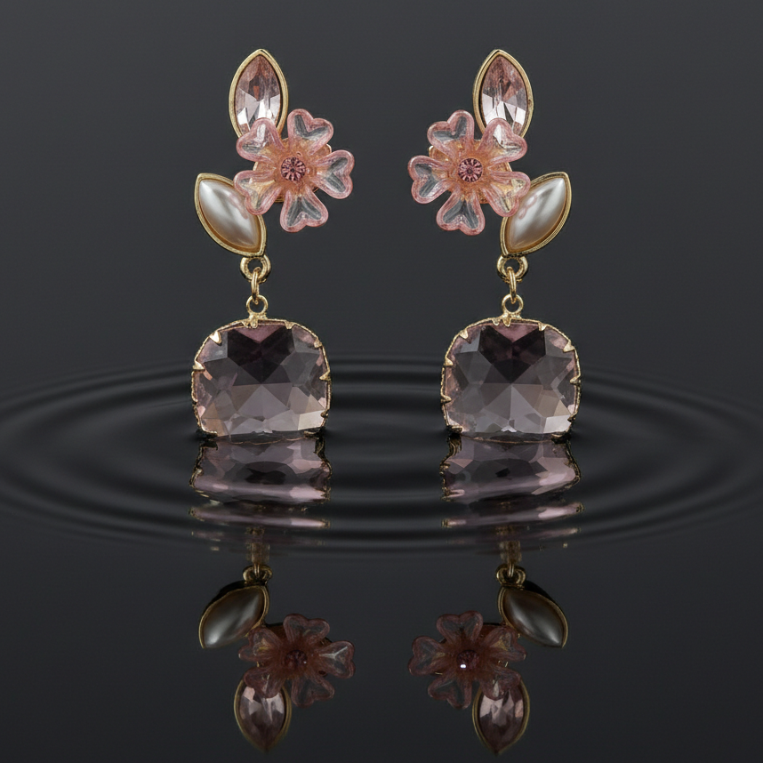 Pink Blossom Elegance Drop Earrings jewellery product view 6