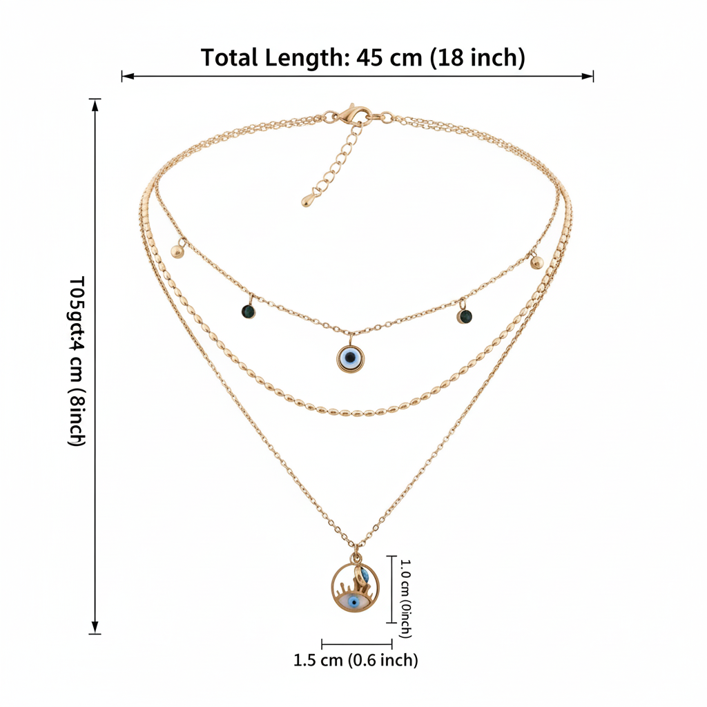 Evil eye 3 Layers Chain Necklace jewellery product view 7