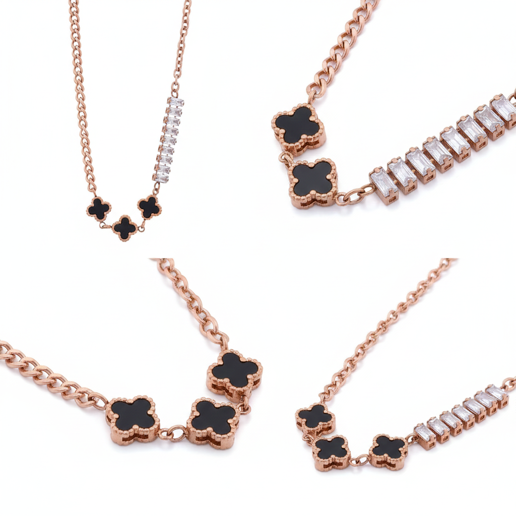 Clover Black Necklace jewellery product view 6