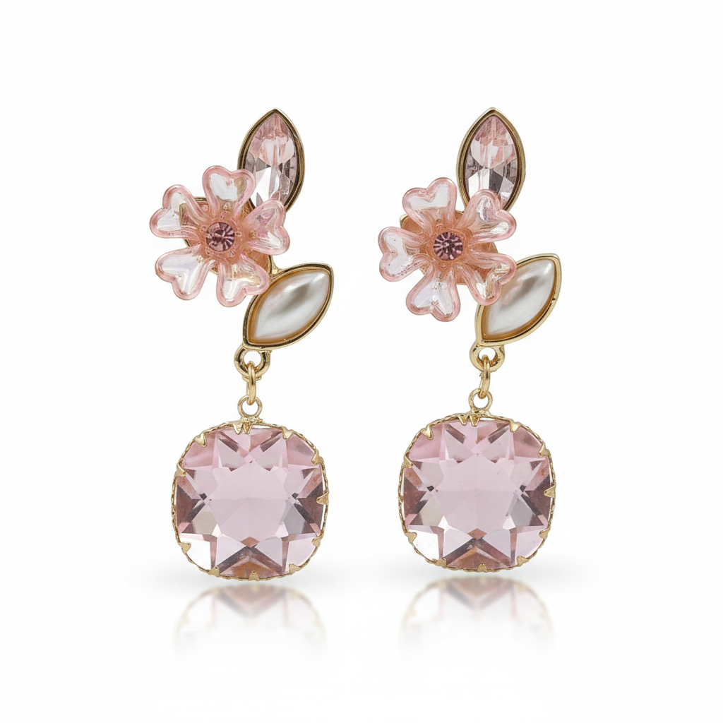Pink Blossom Elegance Drop Earrings jewellery product view 7