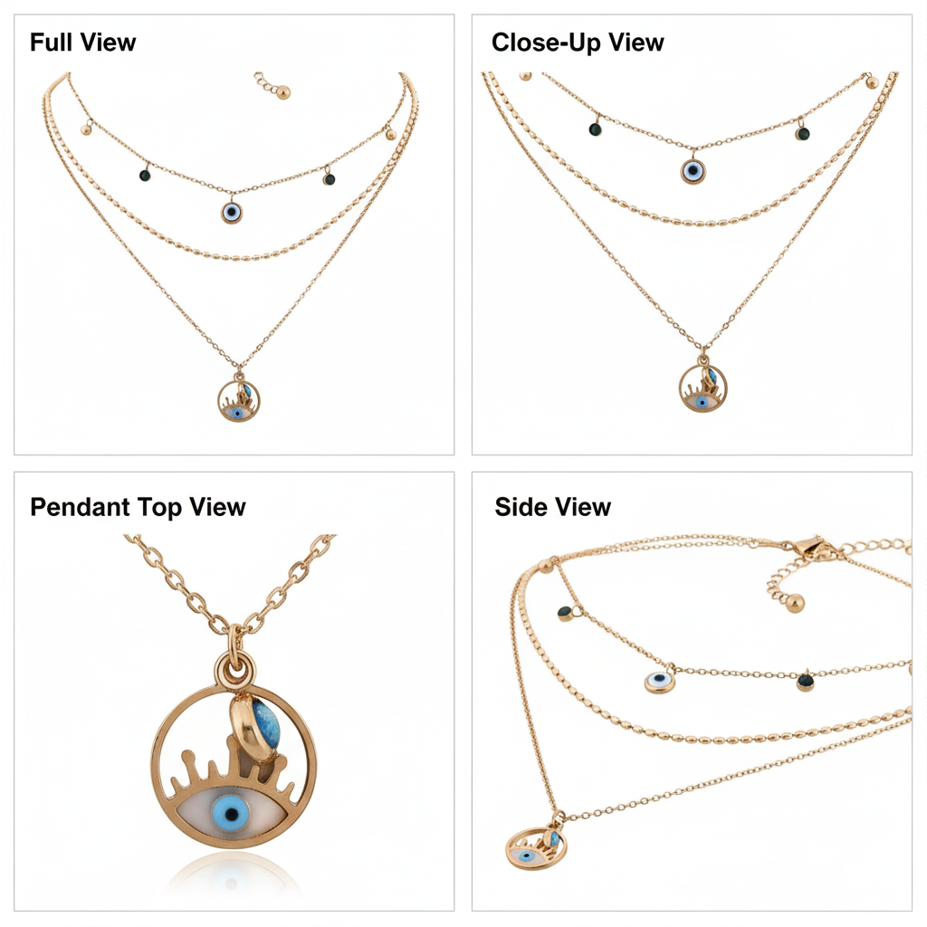 Evil eye 3 Layers Chain Necklace jewellery product view 6
