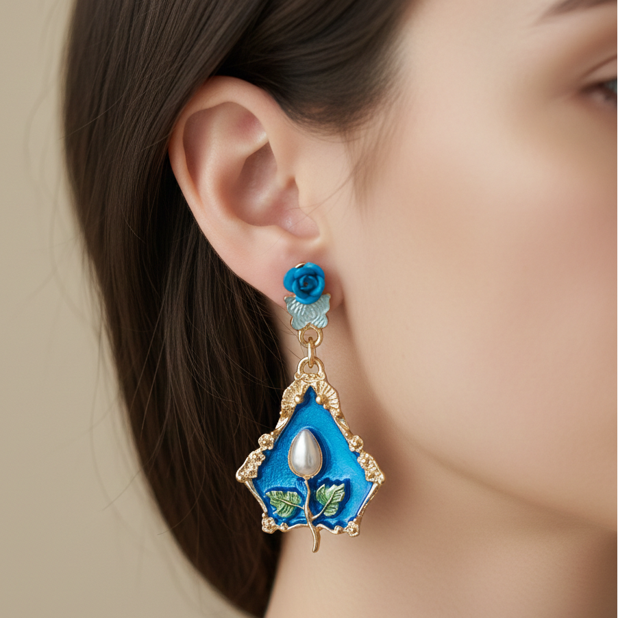 Vintage Blue Floral Luxe Earrings jewellery product view 5