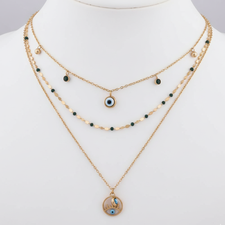 Evil eye 3 Layers Chain Necklace jewellery product view 5