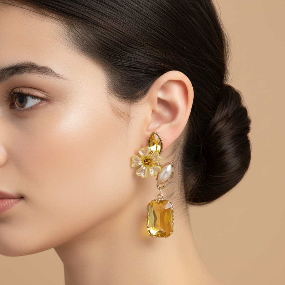 Amber Glow Floral Earrings jewellery product view 4