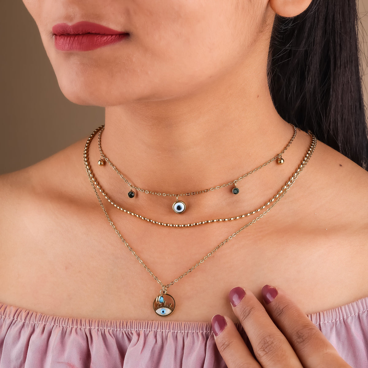 Evil eye 3 Layers Chain Necklace jewellery product view 1