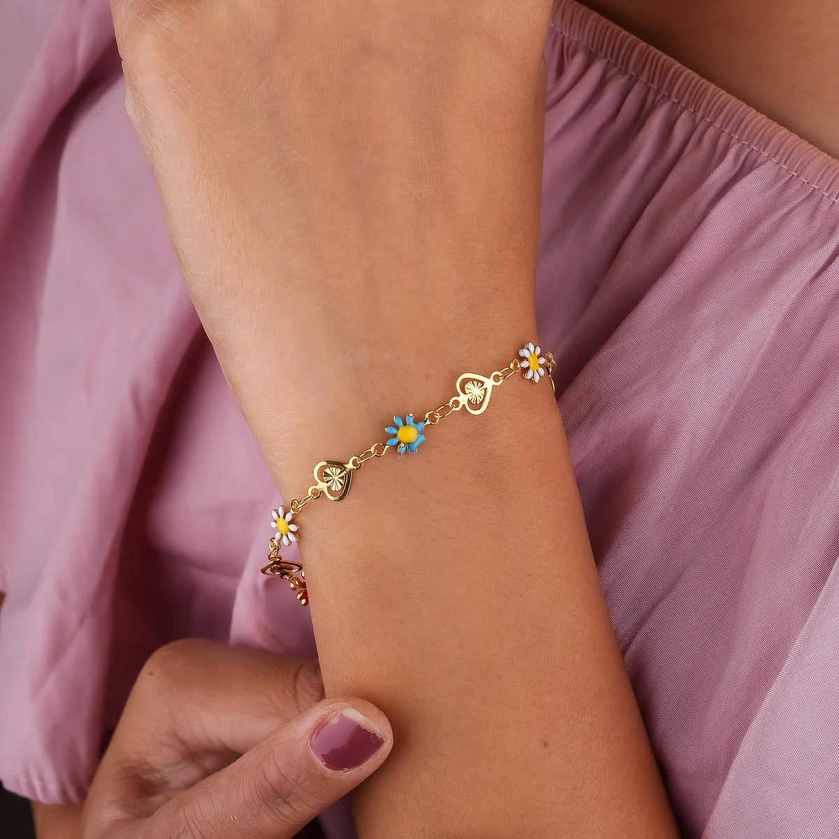 Floral Love Gold Charm Bracelet jewellery product view 4