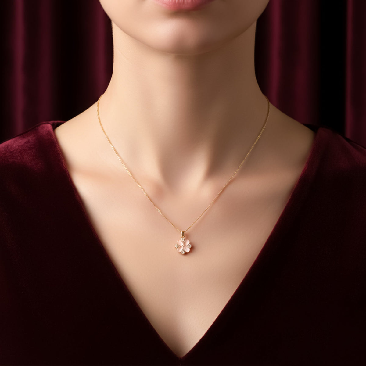Delicate Pink Floral Charm Gold Necklace jewellery product view 5