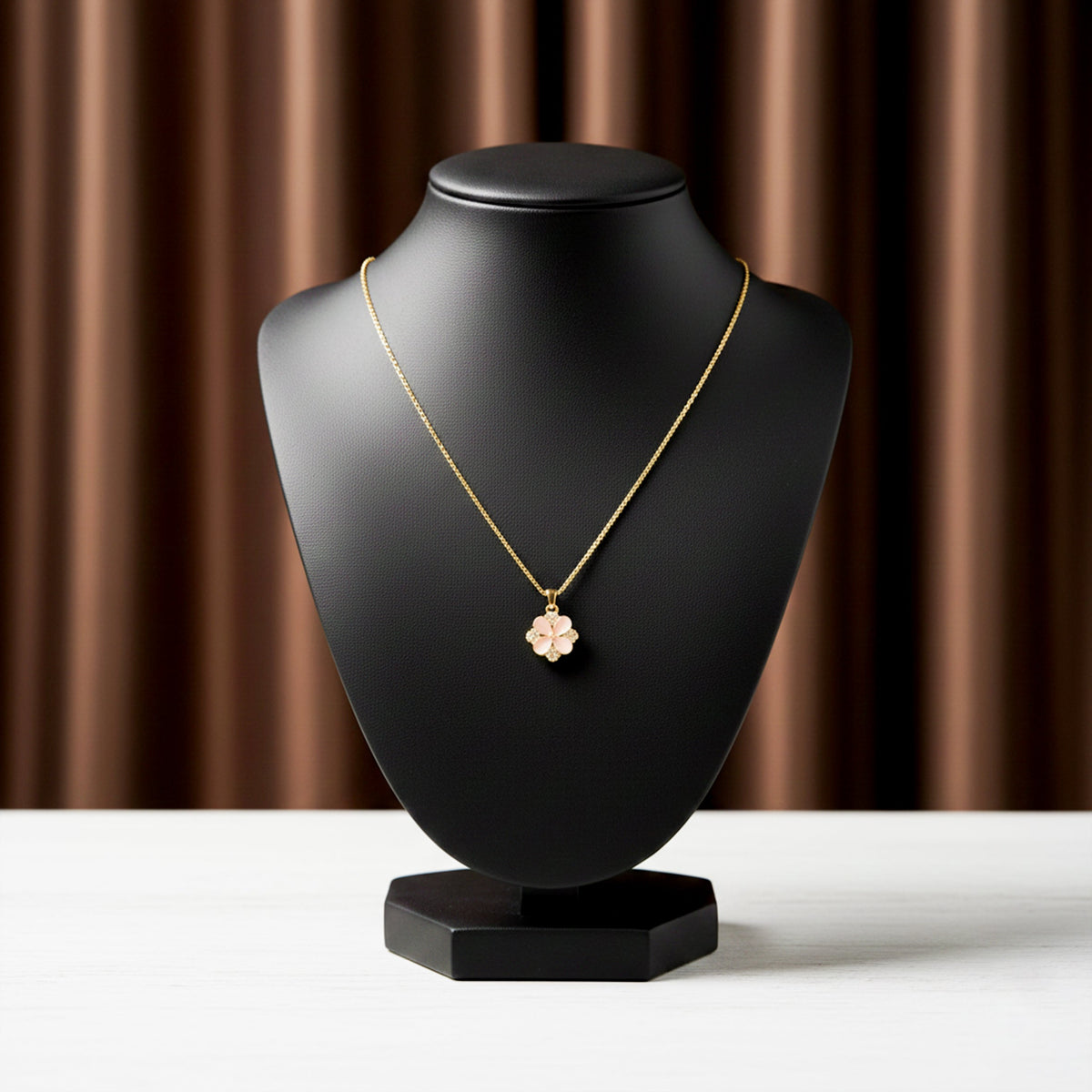 Delicate Pink Floral Charm Gold Necklace jewellery product view 7