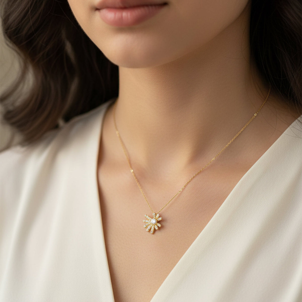 Aurielle Sunburst Diamond Pendant Necklace jewellery product view 3