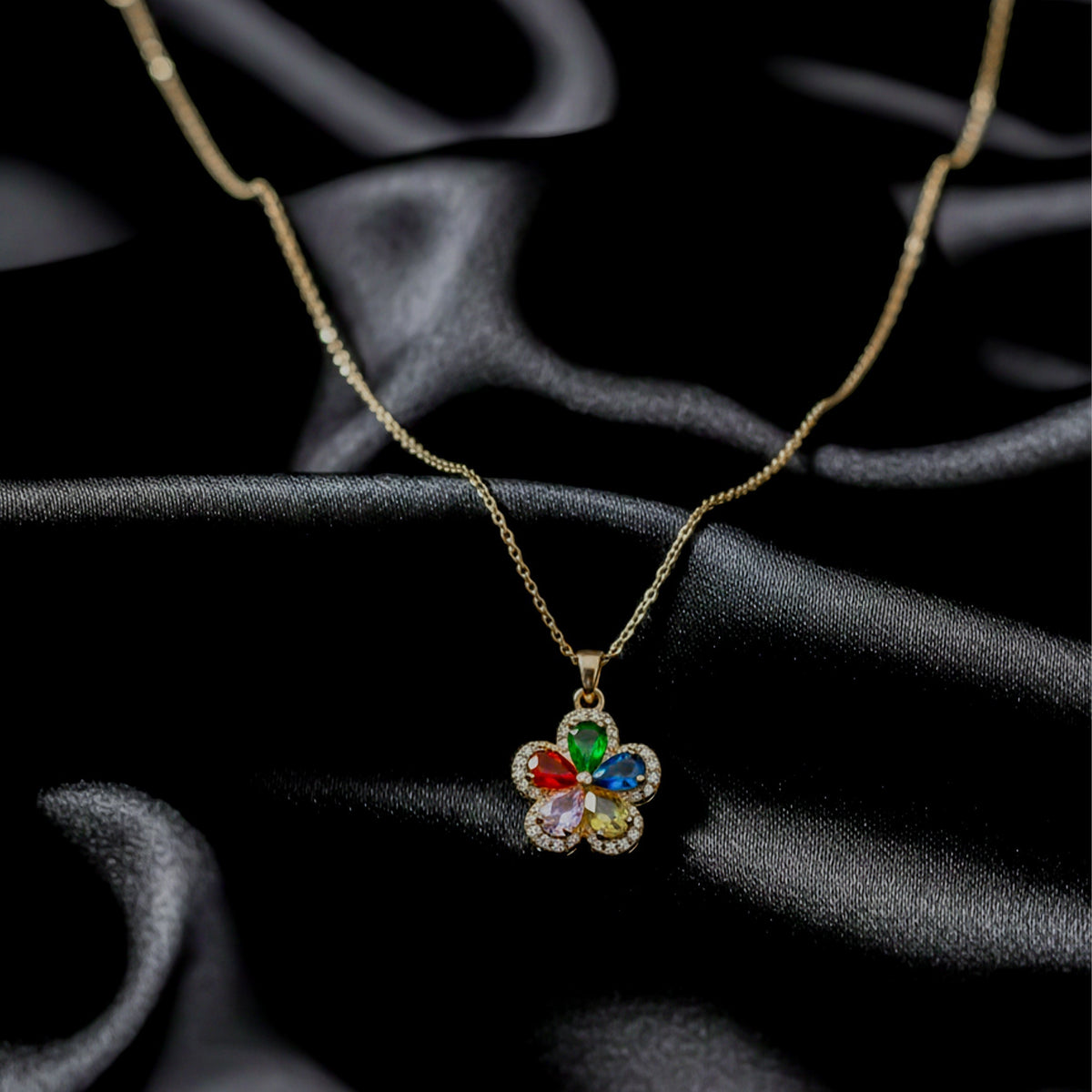 Multicolor Crystal Flower Pendant Necklace jewellery product view 6
